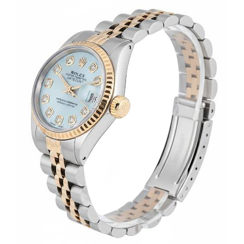 Zweifarbige Jubilee-Rolex-Datejust-Damenuhr mit geriffelter Lünette und Diamantzifferblatt