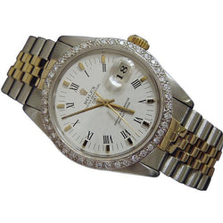 Zweifarbige Rolex-Datums-Herrenuhr mit Diamant-Lünette und Zifferblatt-Armband