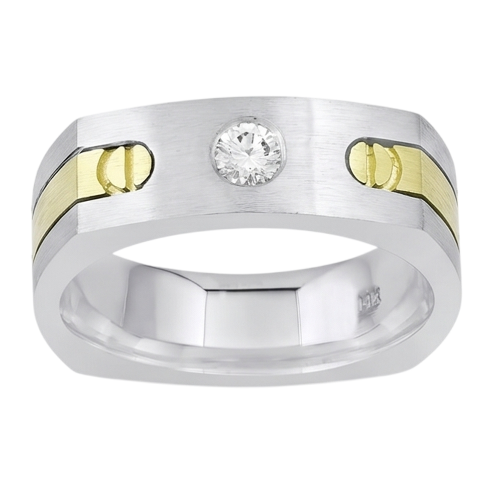 Zweifarbiger 14K 0,40 Karat Runder Echt Aus der Erde Abgebauter Natürlicher Diamant Herrenring Solitär