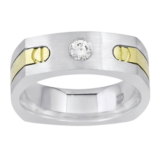 Zweifarbiger 14K 0,40 Karat Runder Echt Aus der Erde Abgebauter Natürlicher Diamant Herrenring Solitär