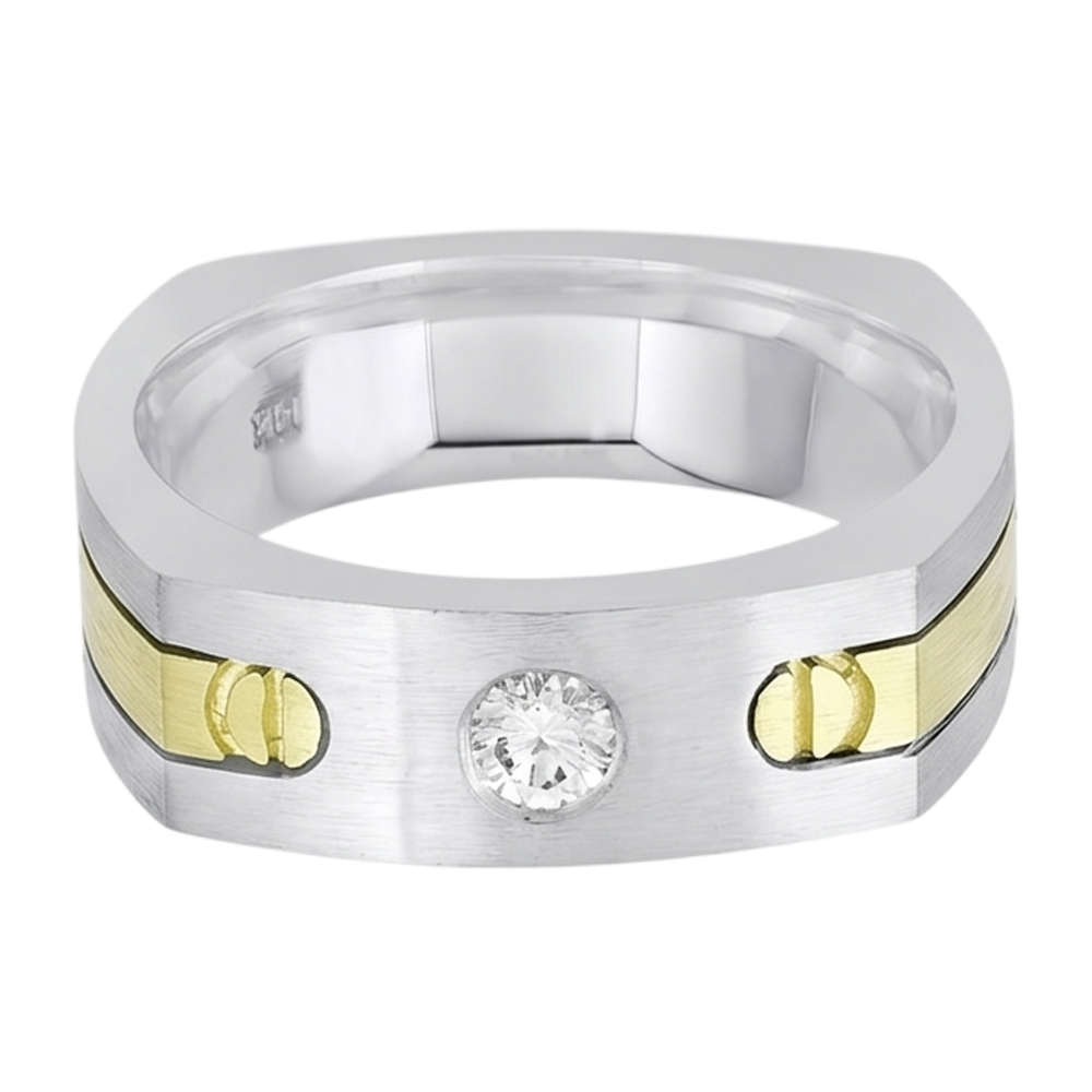 Zweifarbiger 14K 0,40 Karat Runder Echt Aus der Erde Abgebauter Natürlicher Diamant Herrenring Solitär