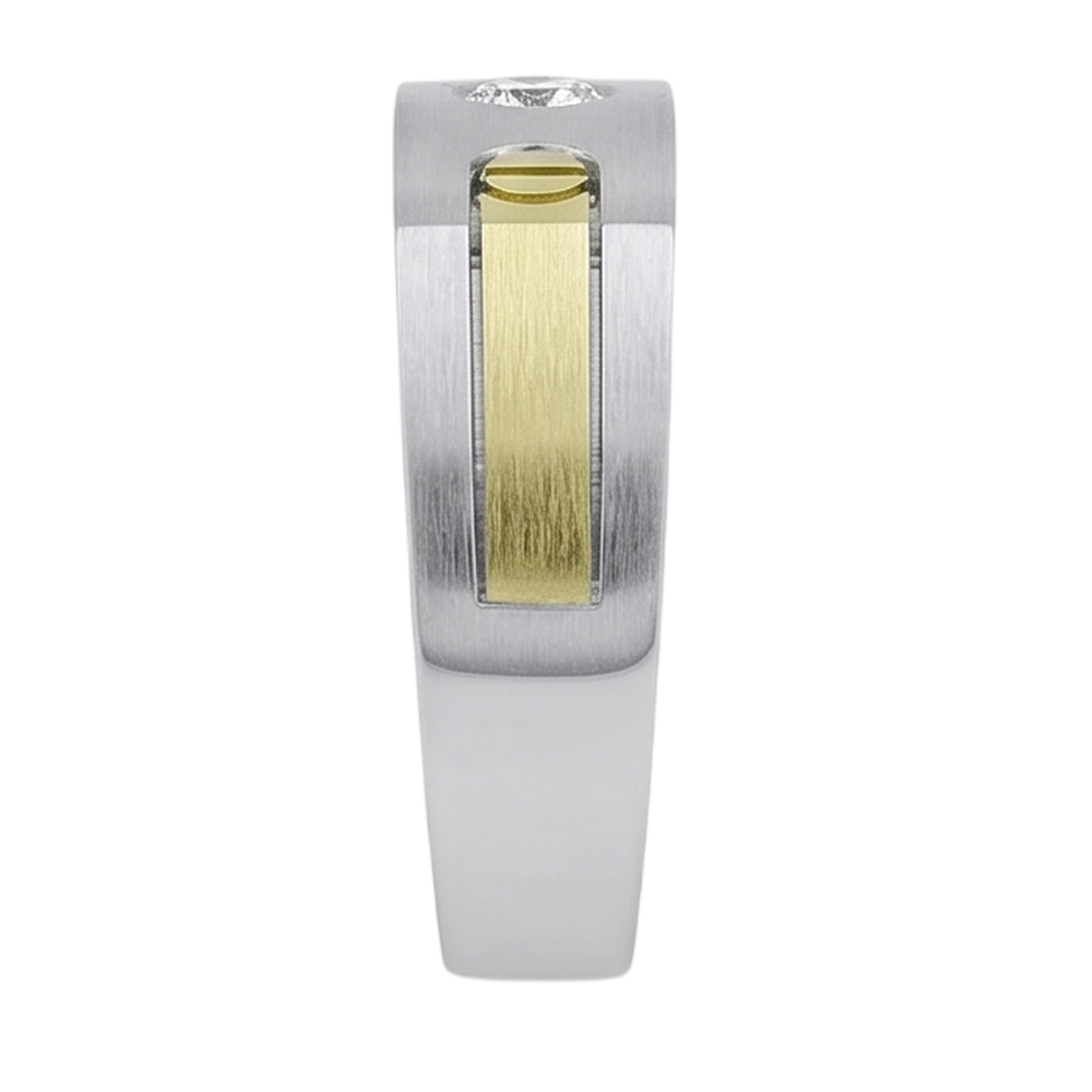 Zweifarbiger 14K 0,40 Karat Runder Echt Aus der Erde Abgebauter Natürlicher Diamant Herrenring Solitär