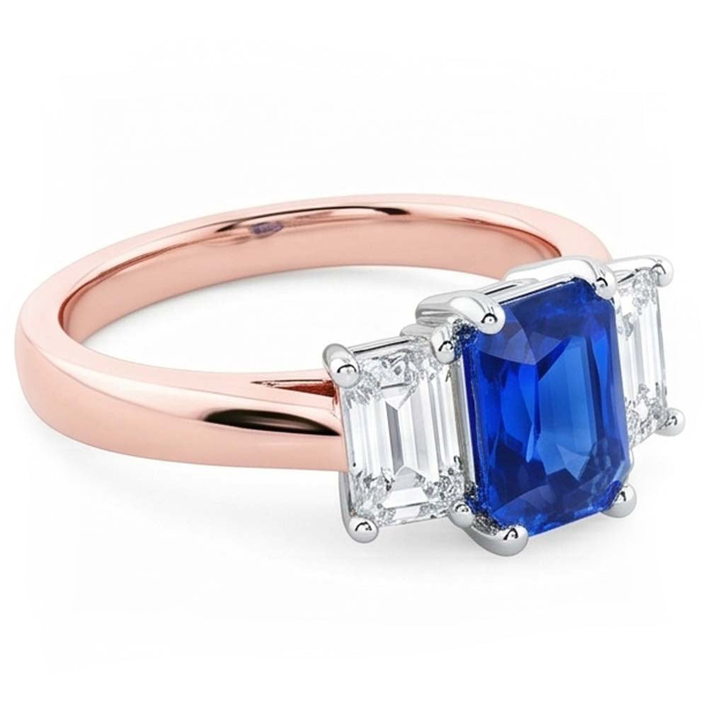 Zweifarbiger 3 Stein Natürlicher Diamant ( nicht im Labor gezüchtet ) Radiant Saphir Edelstein Ring 1,50 Karat