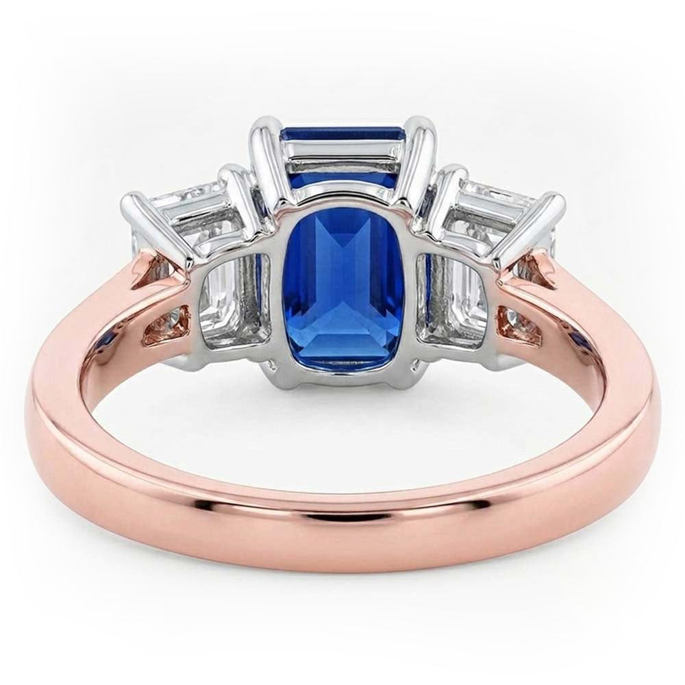 Zweifarbiger 3 Stein Natürlicher Diamant ( nicht im Labor gezüchtet ) Radiant Saphir Edelstein Ring 1,50 Karat