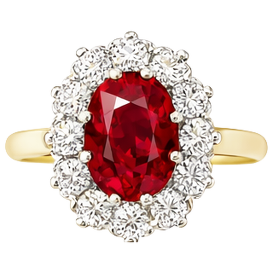 Zweifarbiger Gold 14K 4,75 Kt Roter Rubin Ring mit Aus der Erde Abgebauter Natürlicher Diamanten Neu