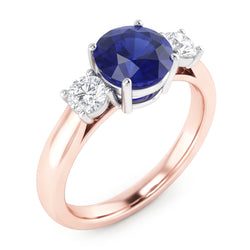 Zweifarbiger Gold 3 Steine Ehering Rund Ceylon Saphir 2 Karat