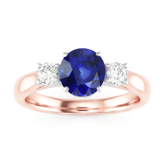Zweifarbiger Gold 3 Steine Ehering Rund Ceylon Saphir 2 Karat