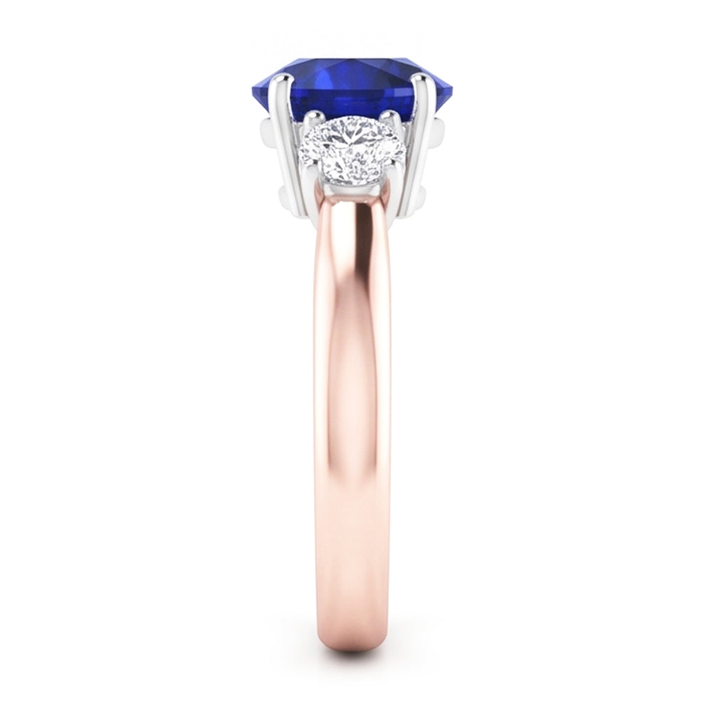 Zweifarbiger Gold 3 Steine Ehering Rund Ceylon Saphir 2 Karat