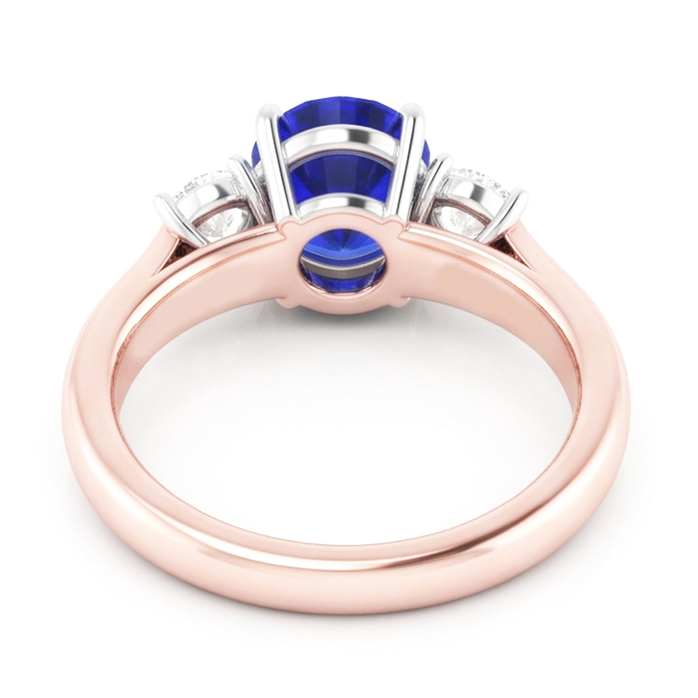 Zweifarbiger Gold 3 Steine Ehering Rund Ceylon Saphir 2 Karat