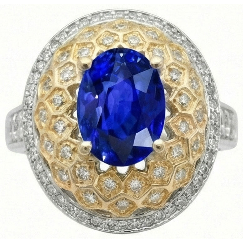 Zweifarbiger Goldring mit Saphirdiamanten aus Sri Lanka, 3,11 ct