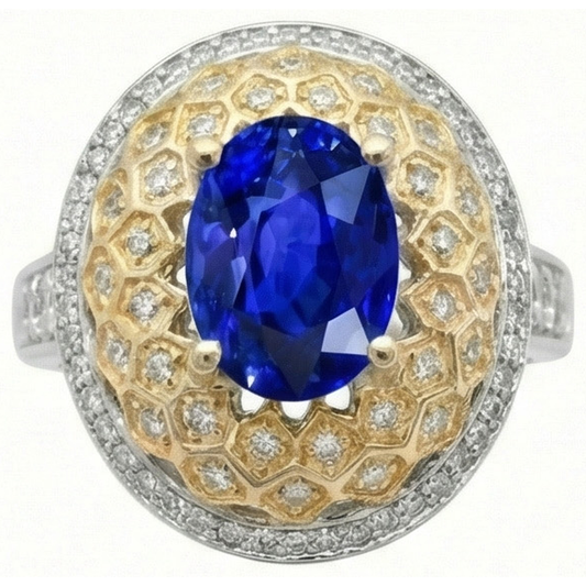 Zweifarbiger Goldring mit Saphirdiamanten aus Sri Lanka, 3,11 ct