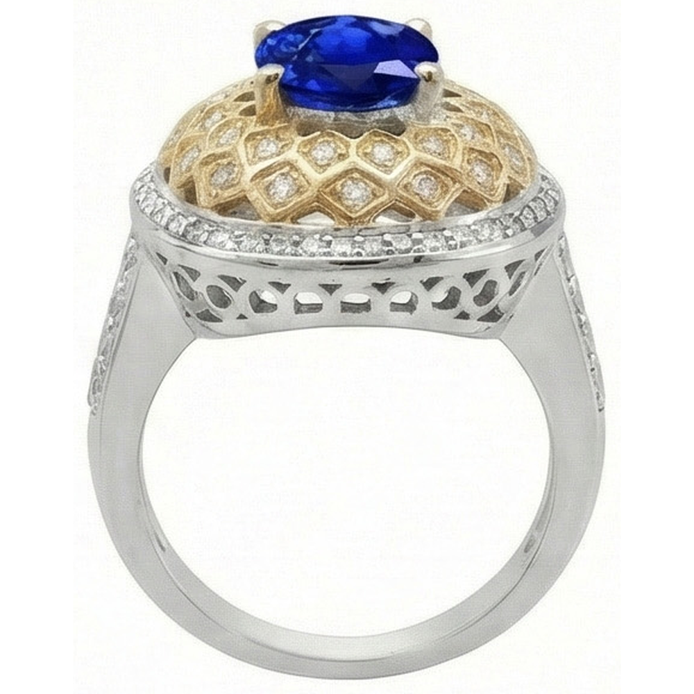 Zweifarbiger Goldring mit Saphirdiamanten aus Sri Lanka, 3,11 ct