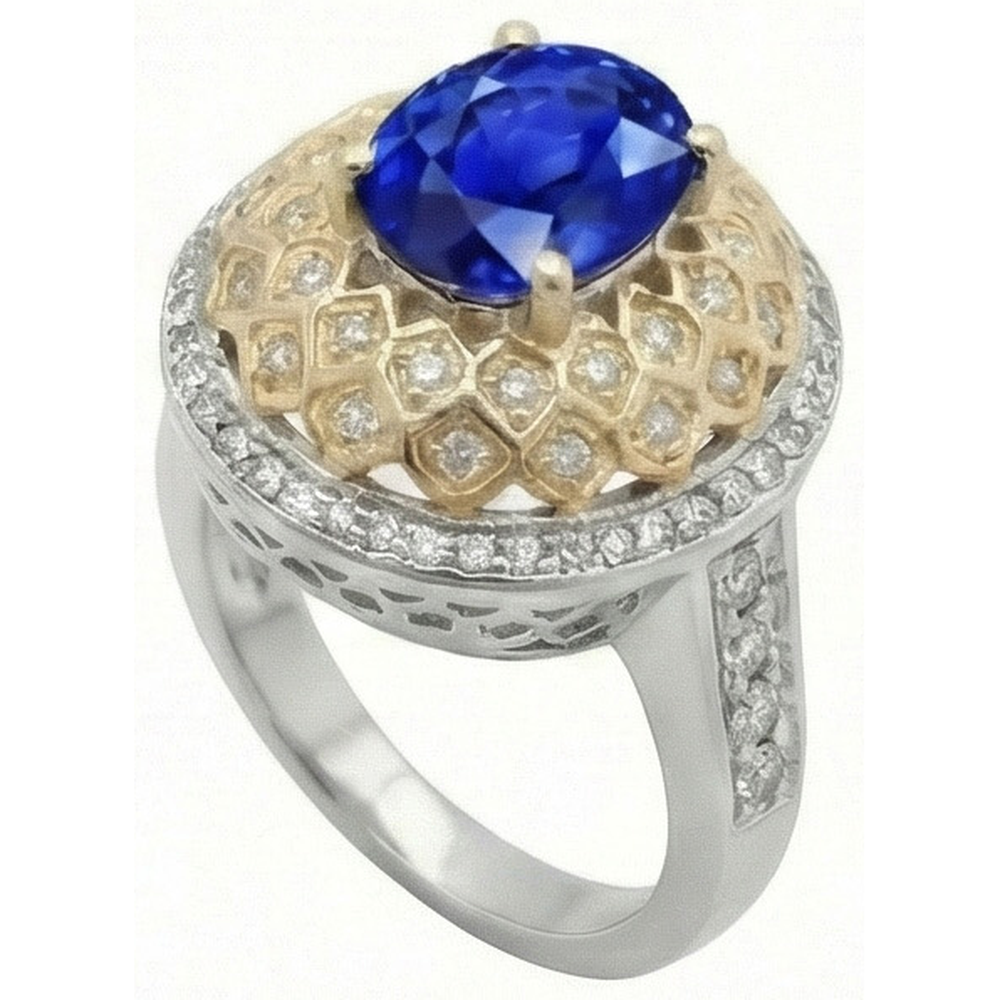 Zweifarbiger Goldring mit Saphirdiamanten aus Sri Lanka, 3,11 ct