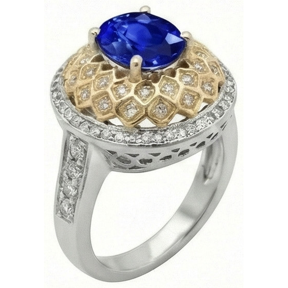Zweifarbiger Goldring mit Saphirdiamanten aus Sri Lanka, 3,11 ct