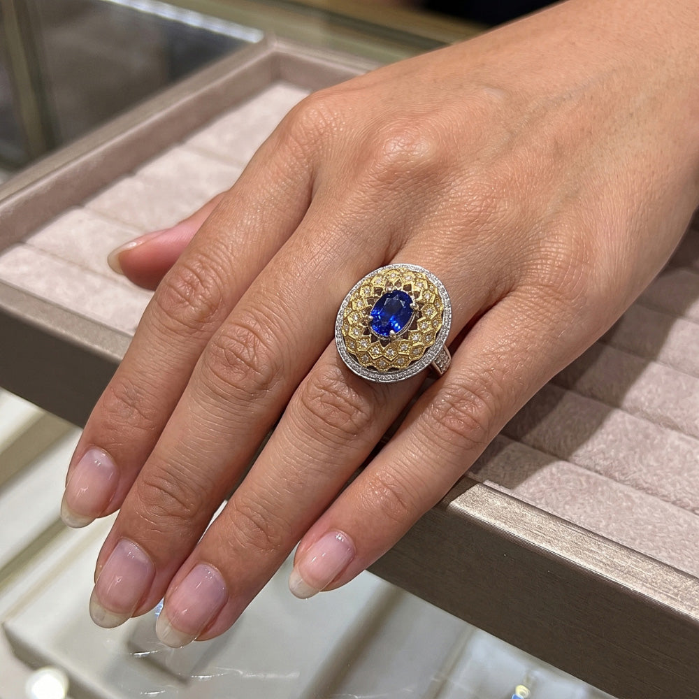 Zweifarbiger Goldring mit Saphirdiamanten aus Sri Lanka, 3,11 ct