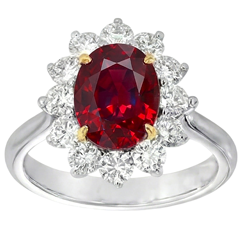 echter oval rubin 5.75Karat ring Vorderansicht