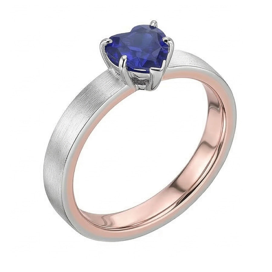 Zweifarbiger Solitär-Herz-Tiefblauer Saphir-Ring 1,50 Karat