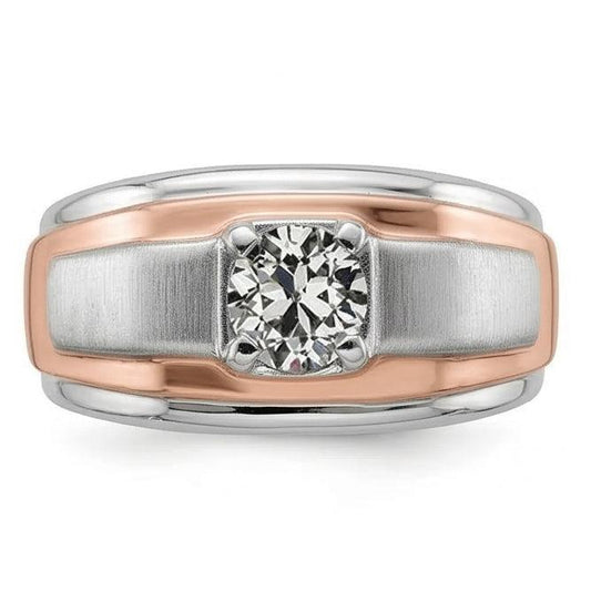 Zweifarbiger Solitär-Ring mit rundem Altschliff-Echt Natürlicher Diamant ( nicht im Labor gezüchtet )-Krapfen-Set 1 Karat