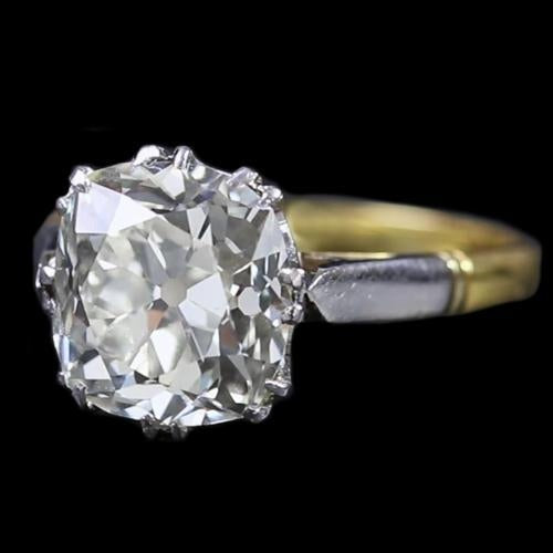 Zweifarbiger Solitär-Verlobung Ring mit Kissen Natürlich Diamant im Alt schliff 3 Karat
