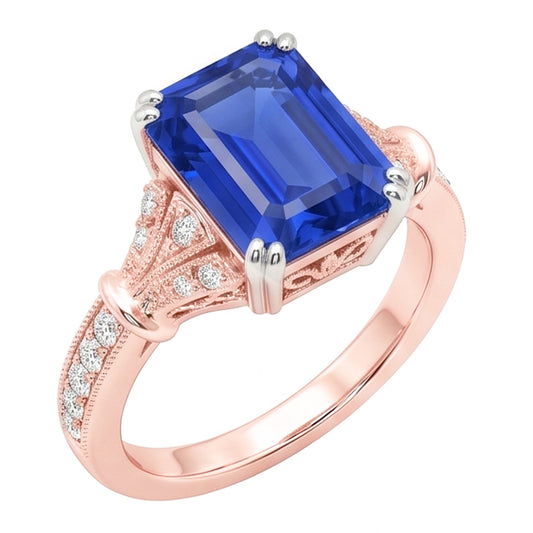 Zweifarbiger runder Natürlicher Diamant ( nicht im Labor gezüchtet )-Vintage-Stil Saphir-Verlobungsring 3 Karat