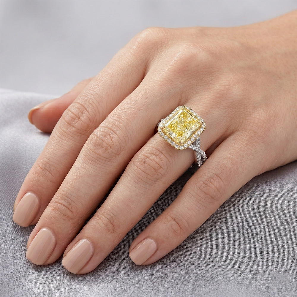 Zweifarbiges 14K Gold Pavé Gelber Kanarienvogel-Diamant Ring 3
