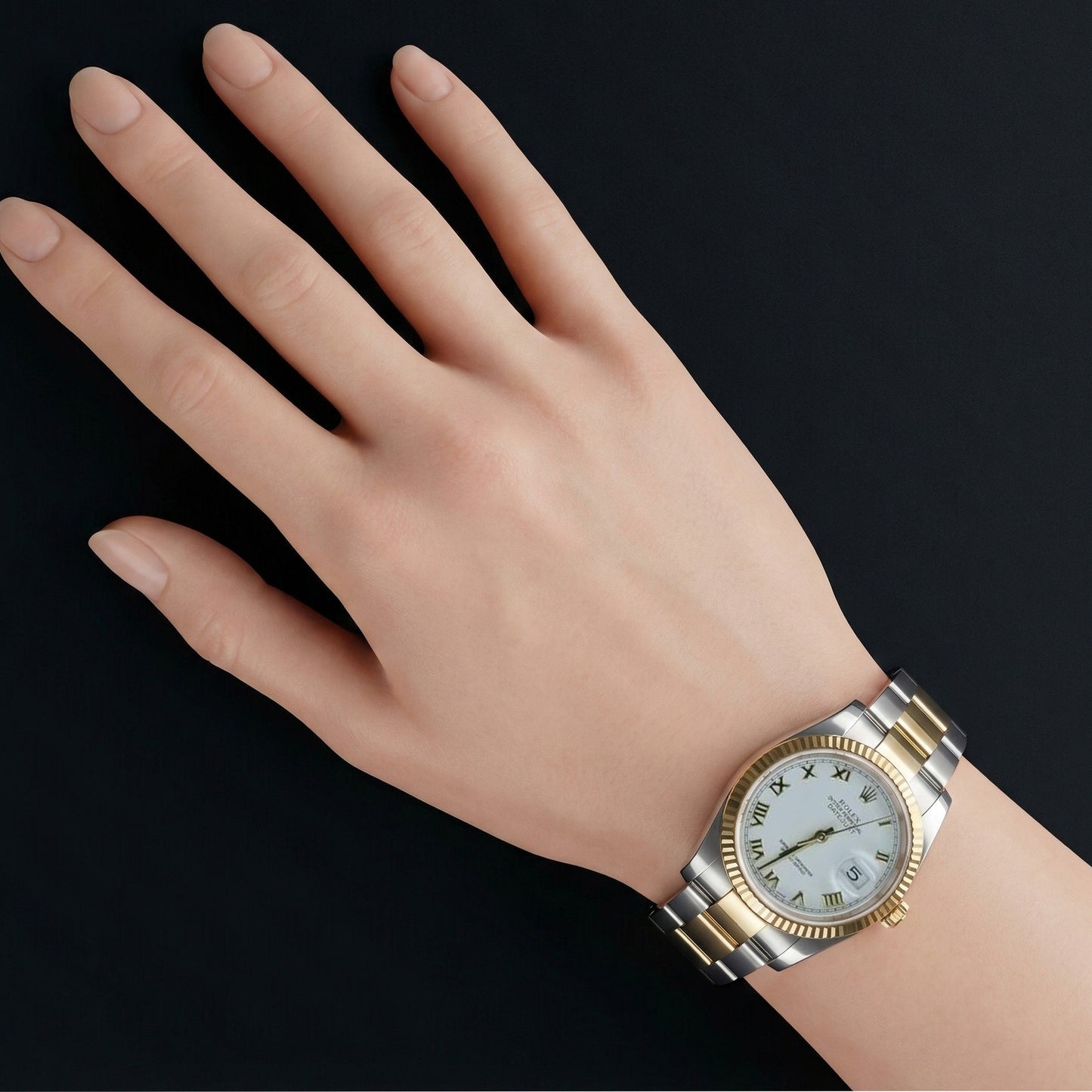 Zweifarbiges Auster-Armband Rolex Datejust 36 mm Herrenuhr weißes Zifferblatt schnell eingestellt