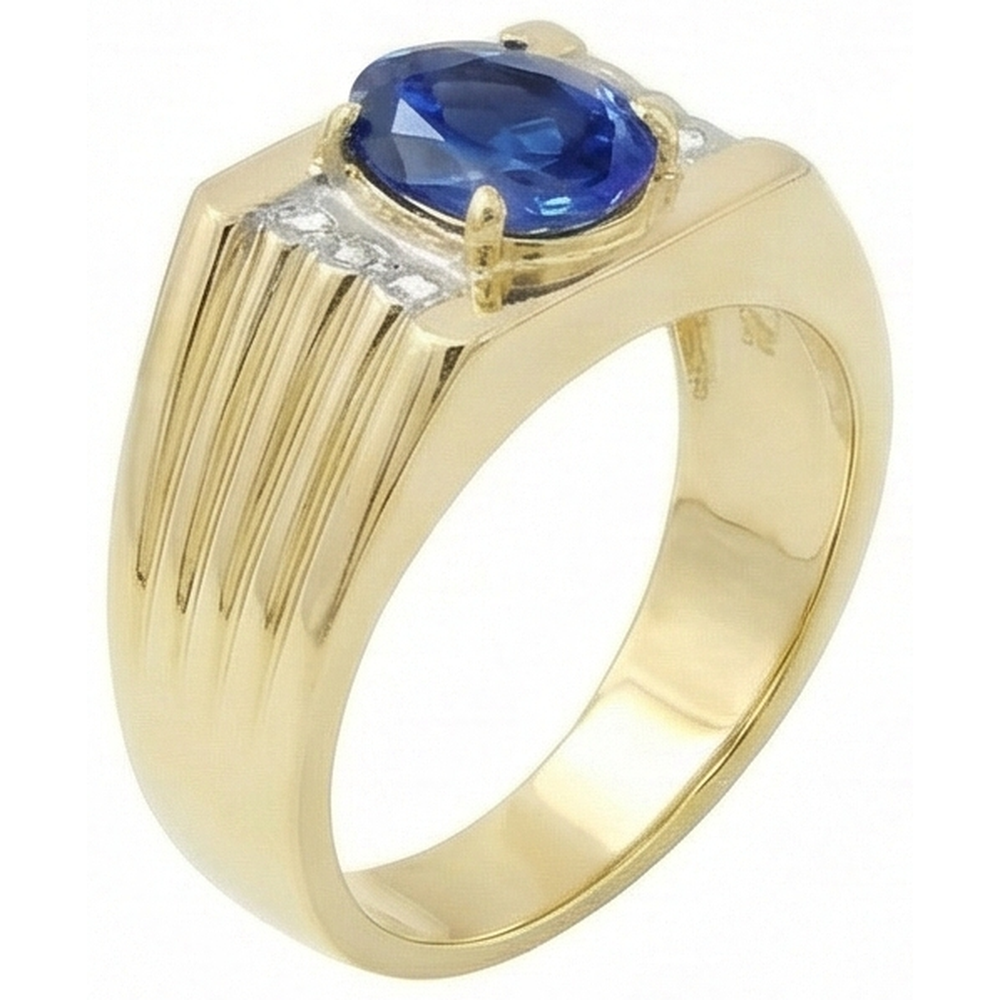 Zweifarbiges Gold 14K Ovaler Saphir & Runder Aus der Erde Abgebauter Natürlicher Diamant Ring 2.31 ct.