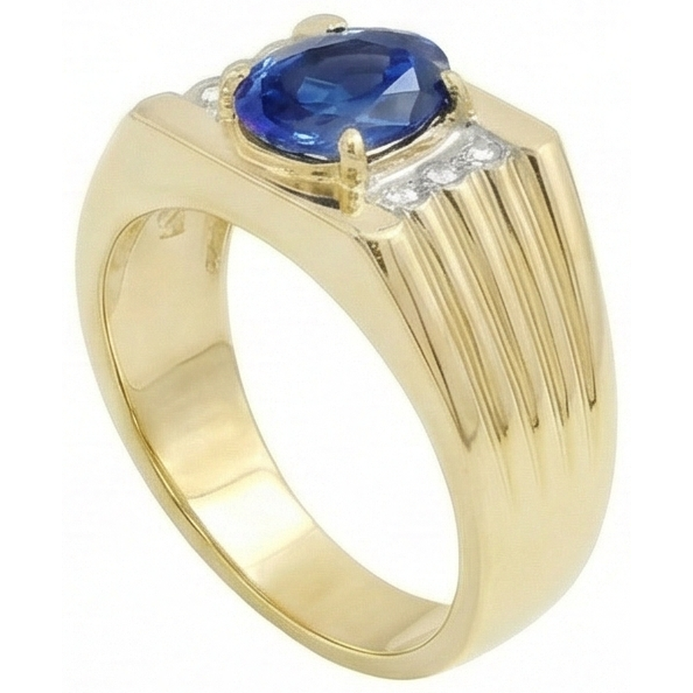 Zweifarbiges Gold 14K Ovaler Saphir & Runder Aus der Erde Abgebauter Natürlicher Diamant Ring 2.31 ct.