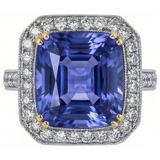 Zweifarbiges Gold Kissen Tansanit Aus der Erde Abgebauter Natürlicher Diamanten 4,25 Karat Ring Vintage Style