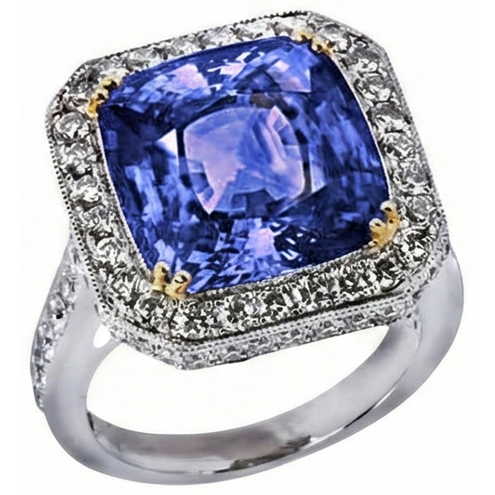 Zweifarbiges Gold Kissen Tansanit Aus der Erde Abgebauter Natürlicher Diamanten 4,25 Karat Ring Vintage Style