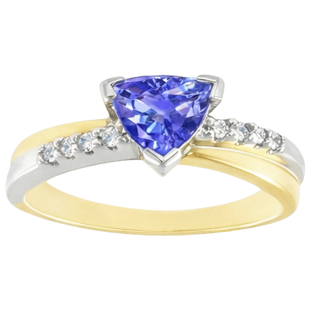 Zweifarbiges Gold Trillion AAA Tansanit & Runde Aus der Erde Abgebauter Natürlicher Diamanten Ring 2,60 Karat