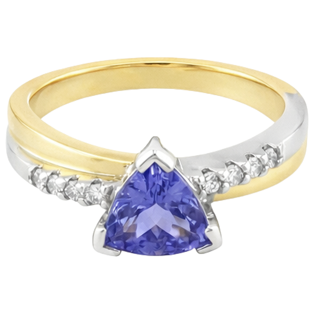 Zweifarbiges Gold Trillion AAA Tansanit & Runde Aus der Erde Abgebauter Natürlicher Diamanten Ring 2,60 Karat