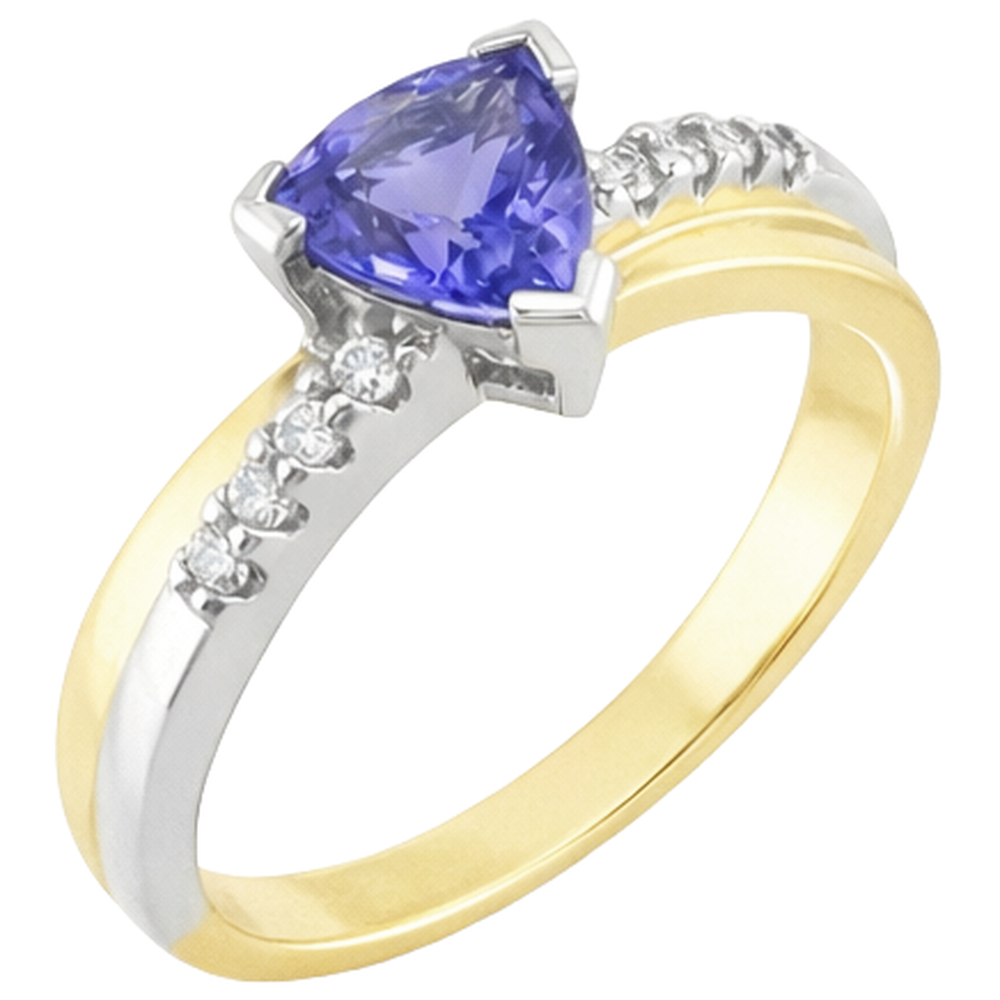 Zweifarbiges Gold Trillion AAA Tansanit & Runde Aus der Erde Abgebauter Natürlicher Diamanten Ring 2,60 Karat