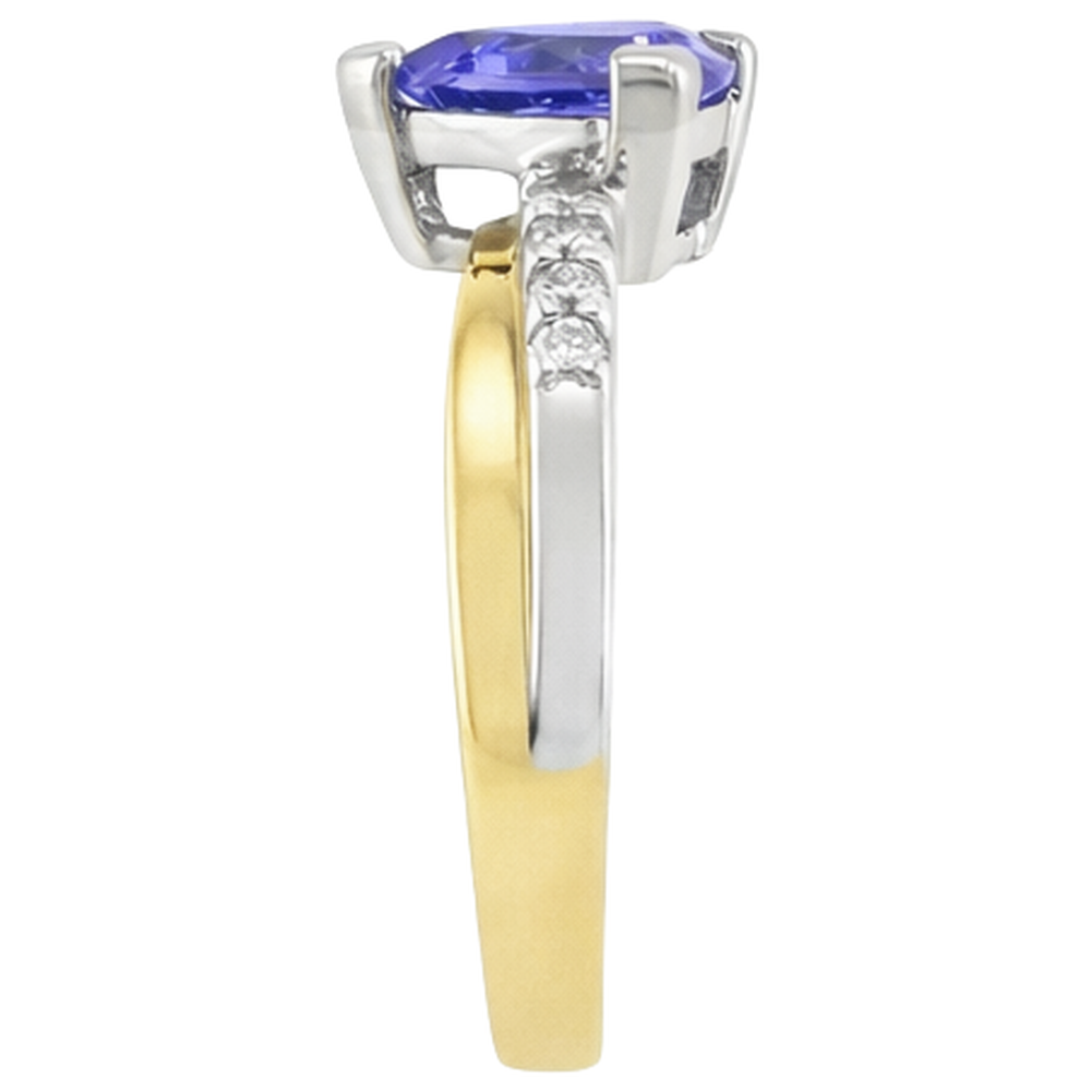 Zweifarbiges Gold Trillion AAA Tansanit & Runde Aus der Erde Abgebauter Natürlicher Diamanten Ring 2,60 Karat