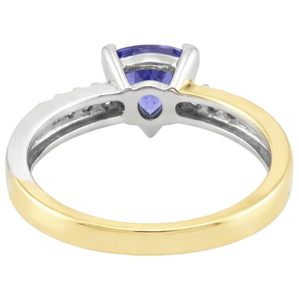 Zweifarbiges Gold Trillion AAA Tansanit & Runde Aus der Erde Abgebauter Natürlicher Diamanten Ring 2,60 Karat