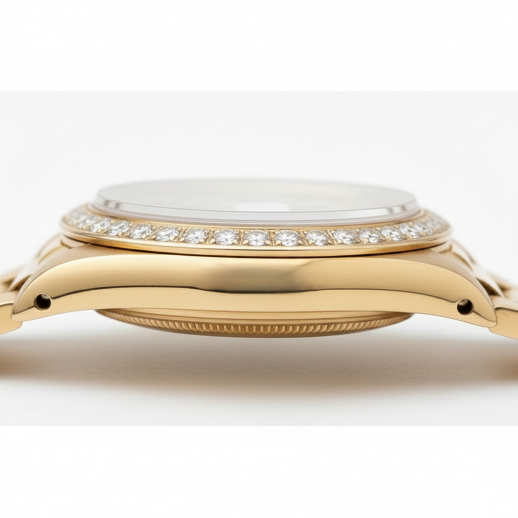 Zweireihiges Diamant-Zifferblatt im Rolex-Präsidenten-Stil mit Lünette und Gold-Datejust