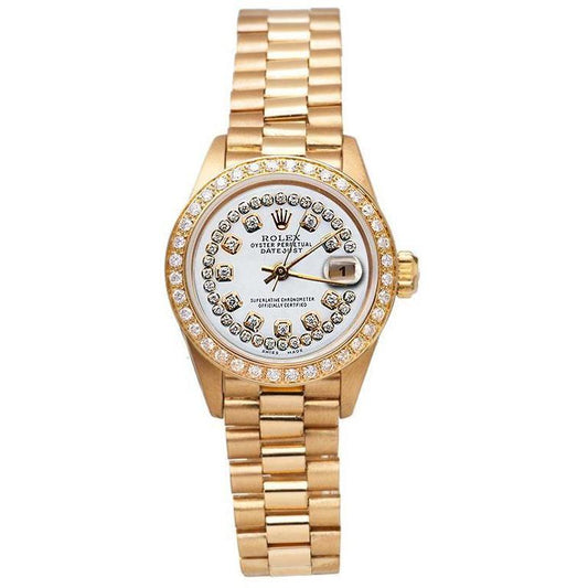 Zweireihiges Diamant-Zifferblatt im Rolex-Präsidenten-Stil mit Lünette und Gold-Datejust