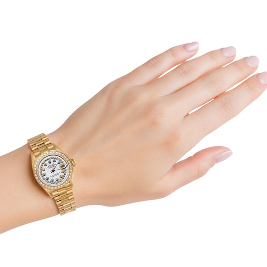 Zweireihiges Diamant-Zifferblatt im Rolex-Präsidenten-Stil mit Lünette und Gold-Datejust P2
