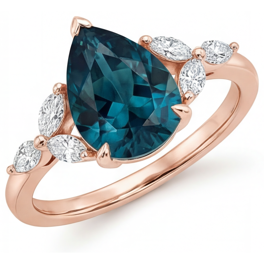 Eleganter Alexandrit Dreisteinring 4 Karat – Hauptansicht