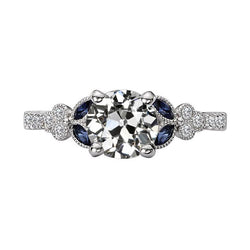 alter Bergmann Diamant & Marquise Blauer Saphir Ring Jahrgang Stil 4 Karat