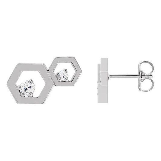 alter Bergmann Echt Diamant Ohrstecker 1.50 Karat Hexagon Form 2 Steinschmuck