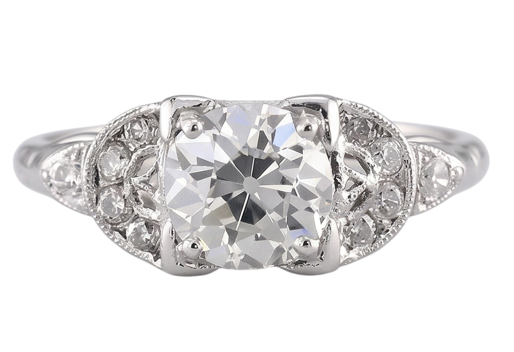 alter Bergmann-Ring mit rundem Aus der Erde Abgebauter Natürlicher Diamant, 1,50 Karat, echtes 14-karätiges Weißgold