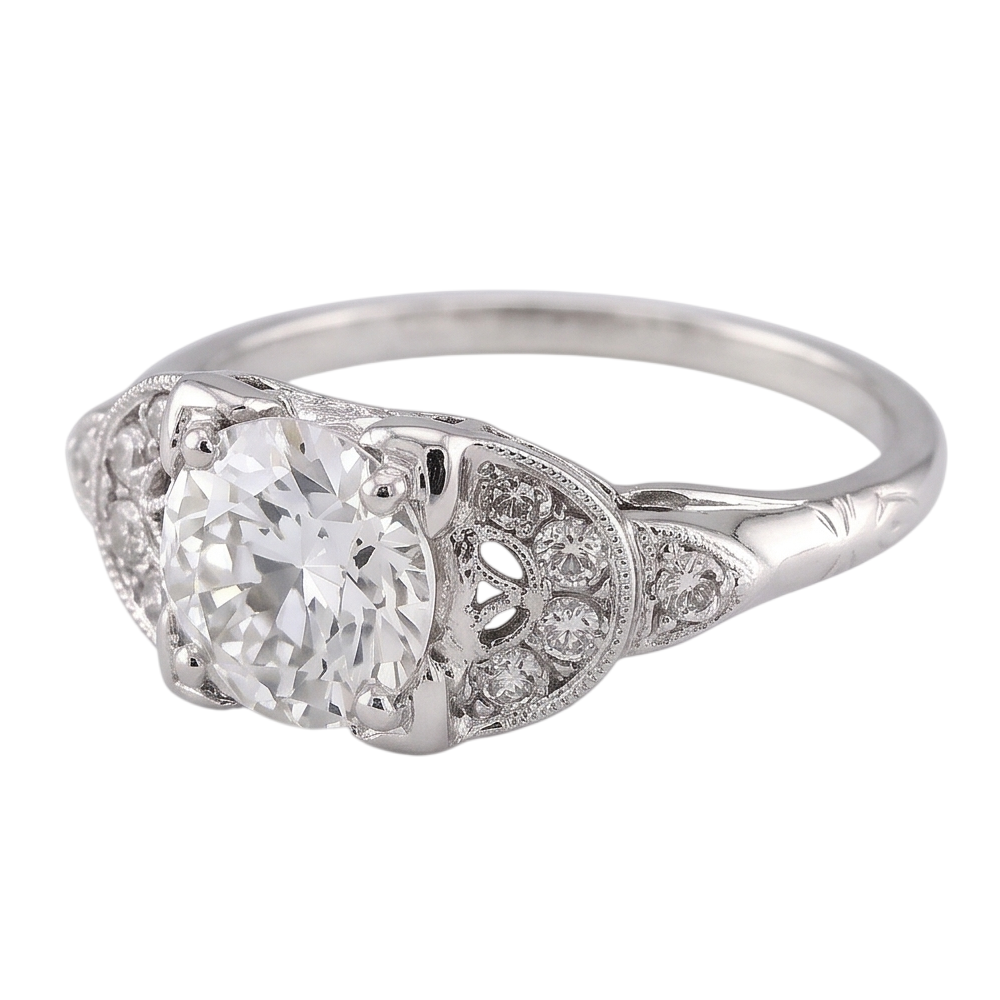 alter Bergmann-Ring mit rundem Aus der Erde Abgebauter Natürlicher Diamant, 1,50 Karat, echtes 14-karätiges Weißgold
