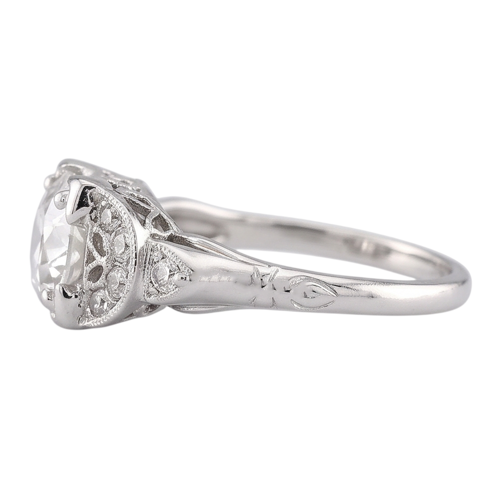 alter Bergmann-Ring mit rundem Aus der Erde Abgebauter Natürlicher Diamant, 1,50 Karat, echtes 14-karätiges Weißgold