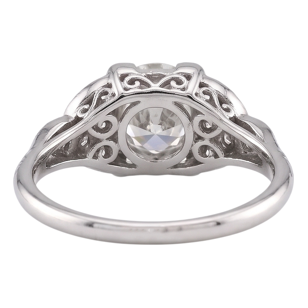 alter Bergmann-Ring mit rundem Aus der Erde Abgebauter Natürlicher Diamant, 1,50 Karat, echtes 14-karätiges Weißgold
