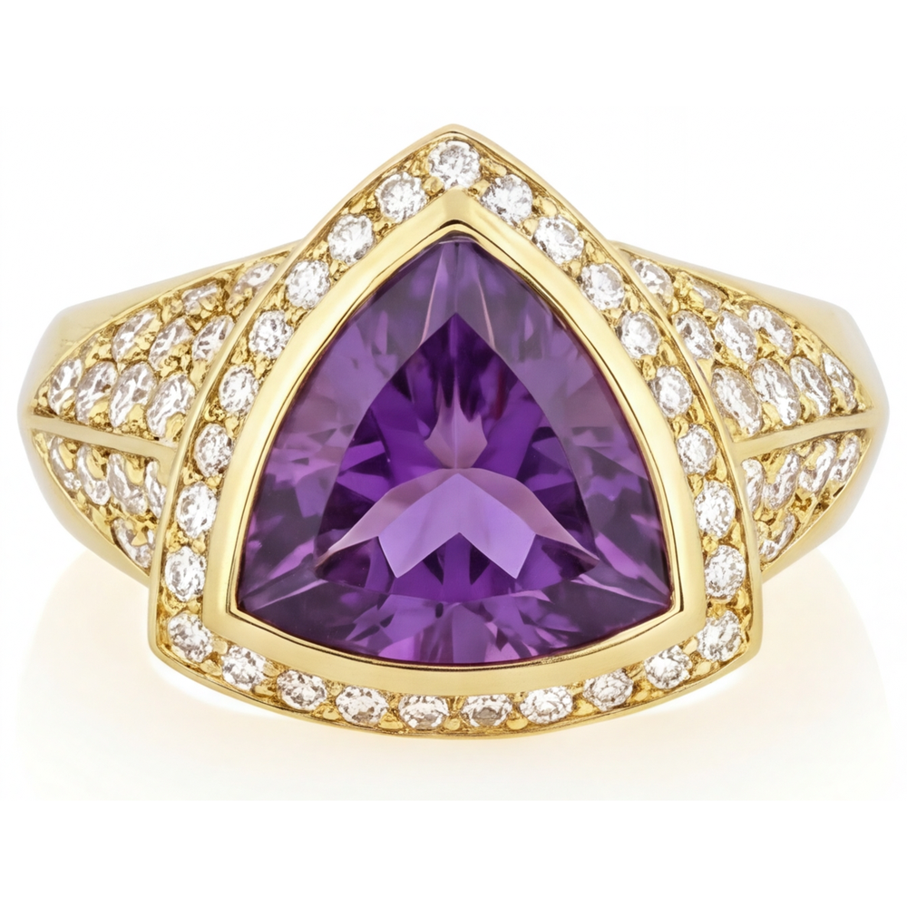 Amethyst Farbstein-Ring 8-Karat 14K Gelbgold – Hauptansicht