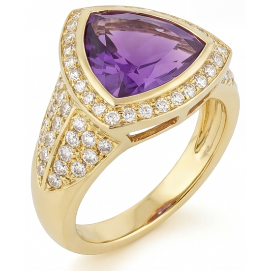Erdgewonnener Amethyst Farbstein-Ring 8 Karat 14K Gelbgold – Frontansicht