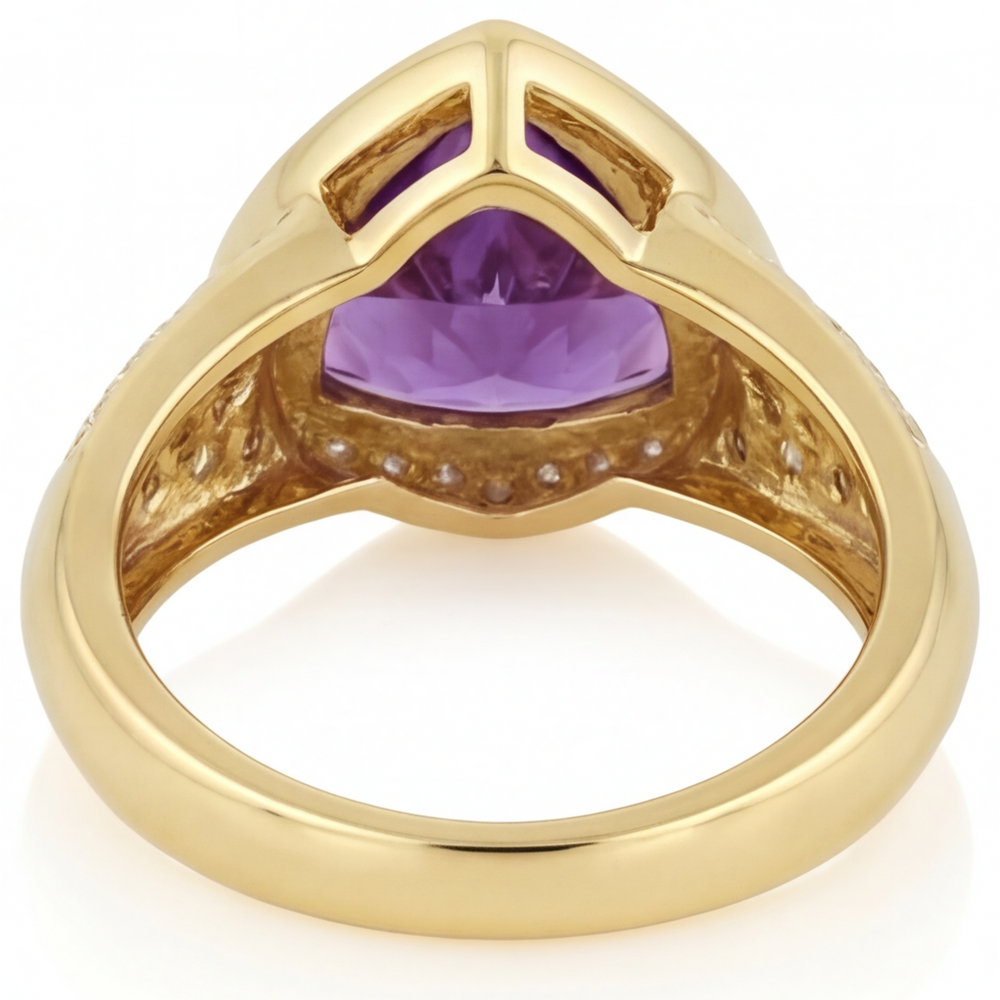 Farbstein-Ring 14K Gelbgold mit Amethyst – Schrägansicht