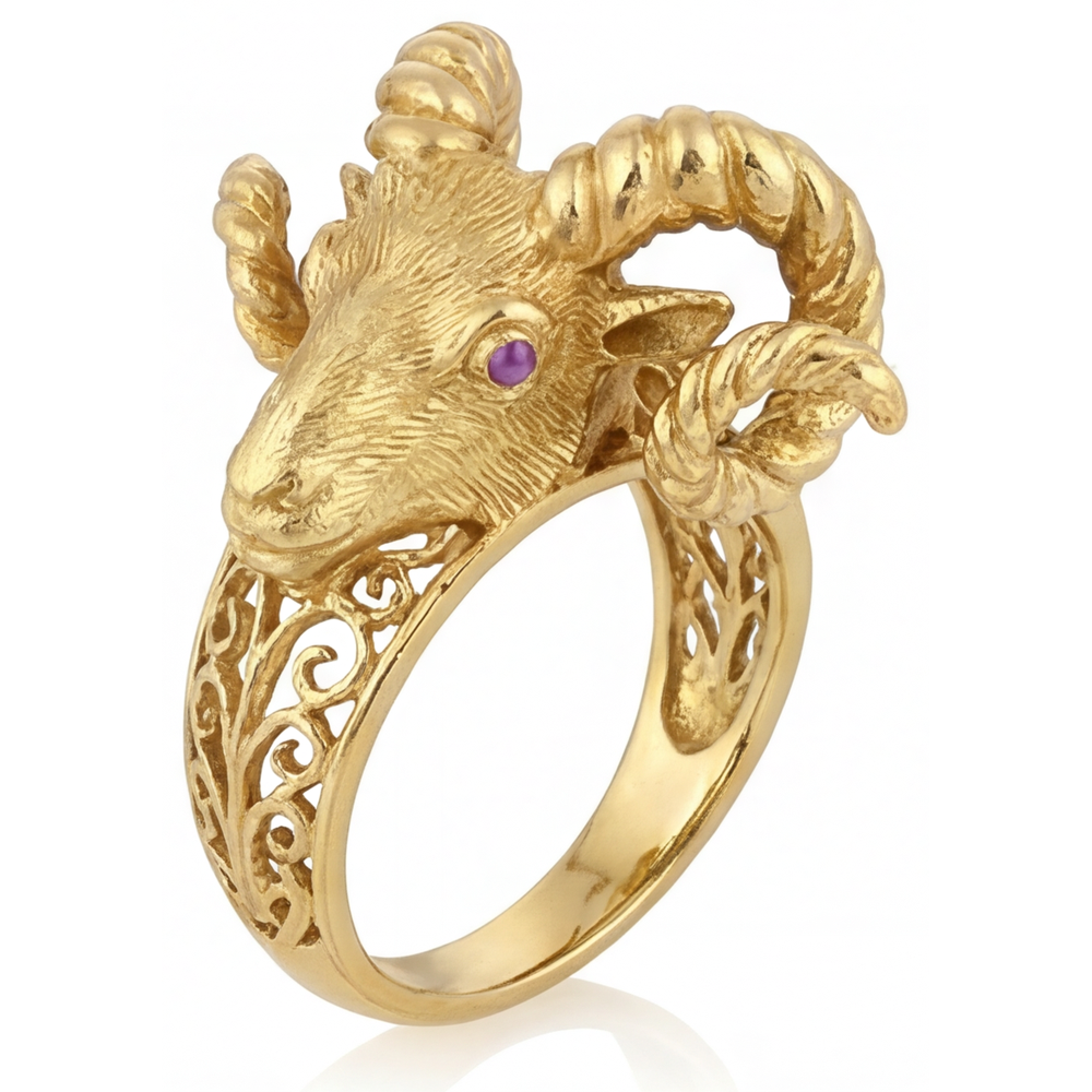 Amethyst Rund-Brillant Schmuckstein-Ring in 14K Gelbgold – Frontansicht