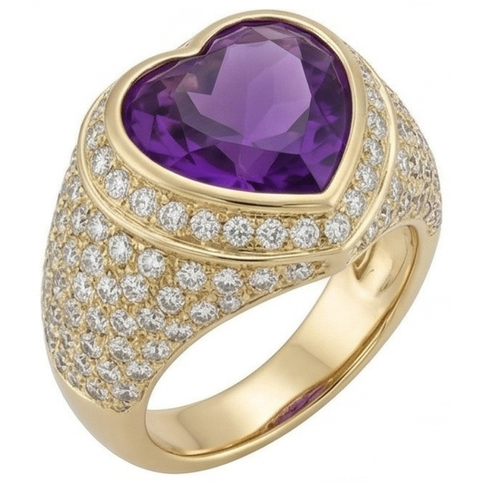 Amethyst Schmuckstein-Ring 10-Karat 14 Karat Gelbgold – Frontansicht